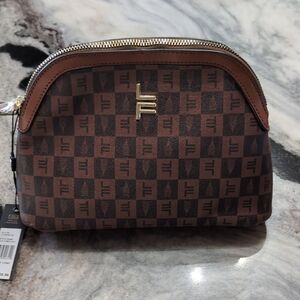 NWT Women's  Brown Checkered Cosmetic Bag